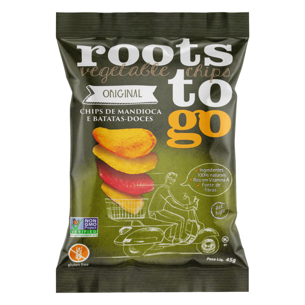 Chips Mandioca E Batata Doce Original Roots To Go Pacote 45g Trimais